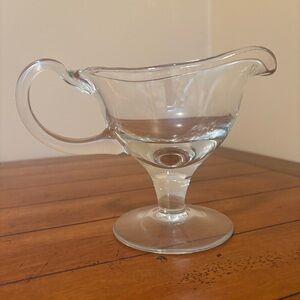 Vintage Clear Glass Pedestal Gravy Boat Sauce Server Loop Handle MidCentury